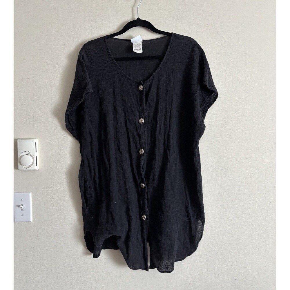 VTG Pacific‎ Connections Womens Medium Large Beach Coverup Black Silver Cotton